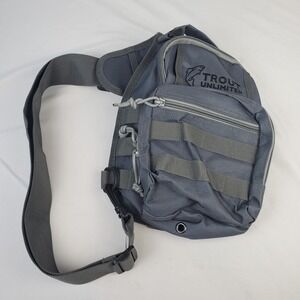 Trout Unlimited Gray Canvas Sling Pack Crossbody Bag w MOLLE Pockets NWOT